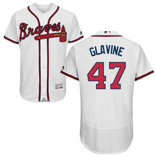 Braves #47 Tom Glavine White Flexbase Authentic Collection Stitched MLB Jersey - Click Image to Close